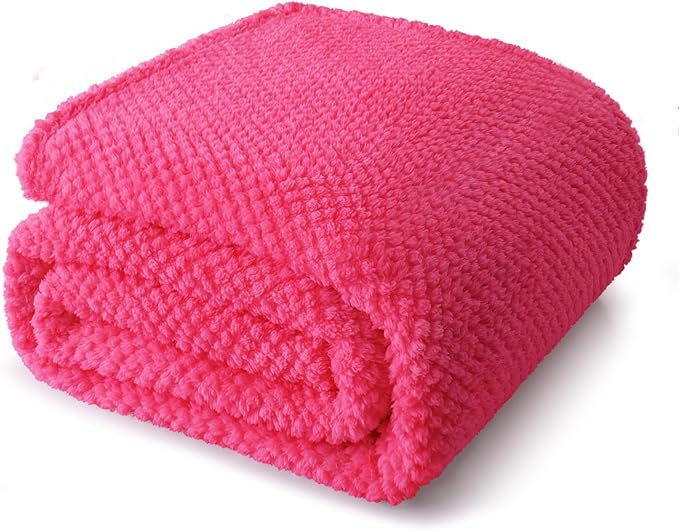 Whale Flotilla Queen Size Fuzzy Fleece Blanket for Bed, 90x90 Inch Fluffy Warm Soft Jacquard Blankets for All Season, Lightweight and Cozy, Hot Pink