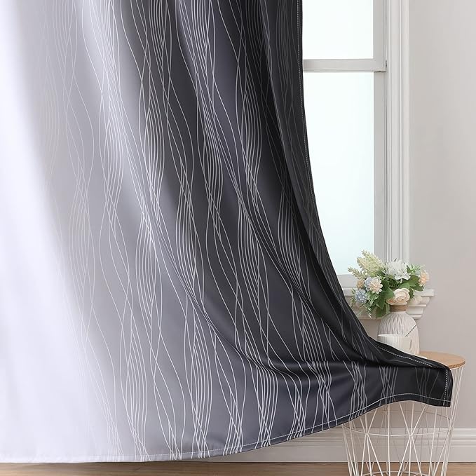 Estelar Textiler Ombre Greyish White Black Blackout Curtains & Drapes 63 Inch Length 2 Panels for Bedroom, Thermal Insulated Full Light Blocking Grommet Blackout Drapes for Kids Room, 52Wx63L, Adult