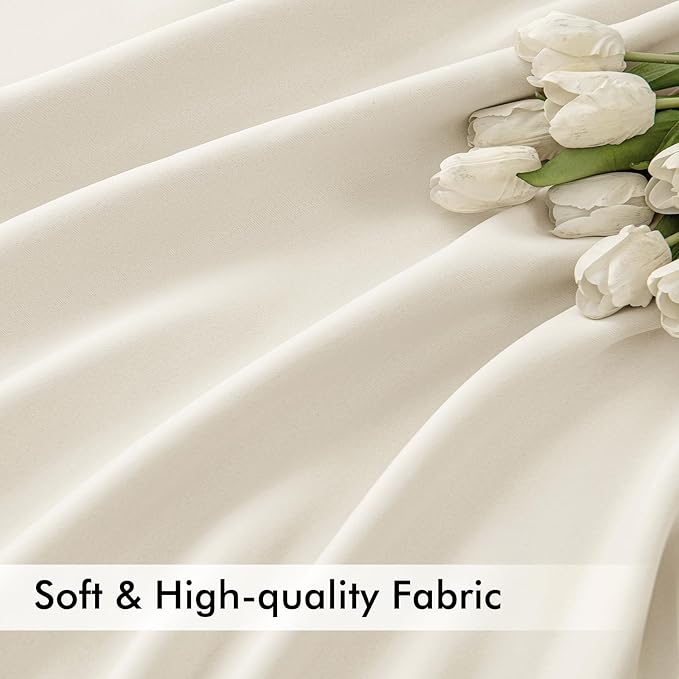 MIULEE Beige White Back Tab Blackout Curtain 96 Inch Long 2 Panels Set for Bedroom, Rod Pocket/Pinch Pleat Thermal Insulated Living Room Darkening Pleated Light Blocking Floor to Ceiling Drape