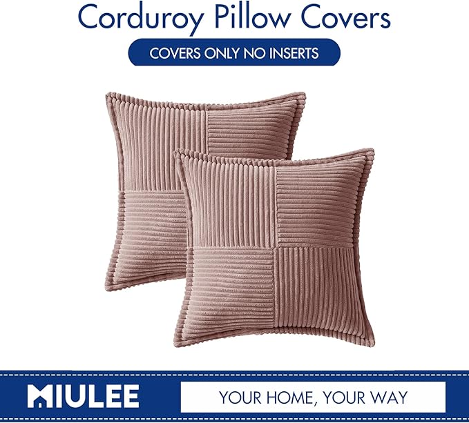 MIULEE Spring Decorative Throw Pillow Covers for Couch Bed Livingroom 20x20 Inch Set of 2 Blush Pink Boho Accent Throw Pllows Broadside Striped Patchwork Soft Corduroy Pillowcases Valentine Decor