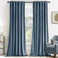 MIULEE Velvet Curtains 90 inches - Luxury Blackout Curtains for Bedroom Living Room Thermal Insulated Super Soft Window Drapes Rod Pocket & Back Tab, Stone Blue, W52 x L90 inches, 2 Panels