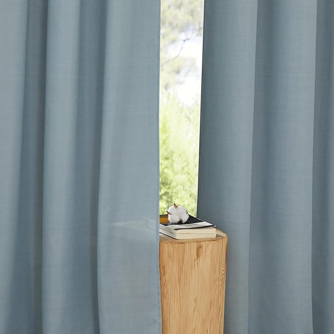 NICETOWN Thick Linen Blend Curtains Flax Textured for Bedroom, Rustic Grommet Semi Sheer Privacy Added Window Curtains & Drapes Light Filtering for Nursery, Stone Blue, W42 x L63, Set of 2