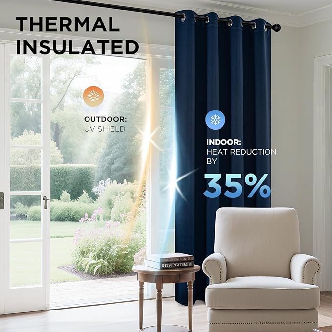 Joydeco Blackout Curtains 84 Inch Length 2 Panels Set, Thermal Insulated Long Curtains& Drapes 2 Burg, Room Darkening Grommet Drapes for Living Room Bedroom Window (W52 x L84 Inch, Navy Blue)