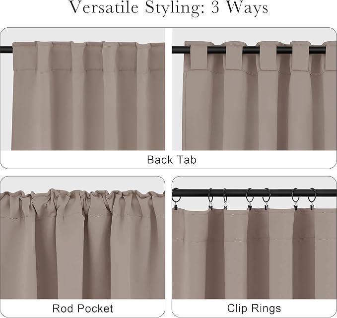 PONY DANCE Blackout Curtains Thermal Insulated Window Treatment Panels Room Darkening Blackout Drapes for Living Room Back Tab/Rod Pocket Bedroom Draperies, 52 x 54 Inch, Light Taupe, 2 Panels