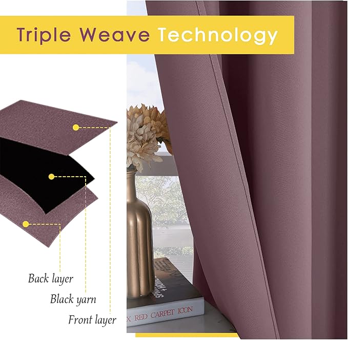 NICETOWN Room Darkening Draperies Window Curtain Panels, Dry Rose, 2 Panels, W60 x L84 -inch, Thermal Insulated Grommet Room Darkening Curtains for Bedroom