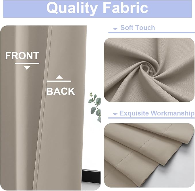Simplebrand Ava Stone Short Blackout Curtains for Bedroom 45 Inches Long 2 Panels Set, Solid Thermal Insulated, Energy Saving Window Treatment Curtains Blackout Drapes, W40 x L45 Inch, Stone