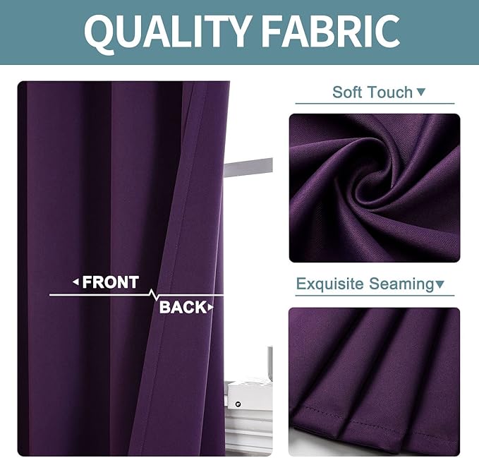 ChrisDowa Grommet Blackout Curtains for Bedroom and Living Room - 2 Panels Set Thermal Insulated Room Darkening Curtains (Royal Purple, 42W x 63L)