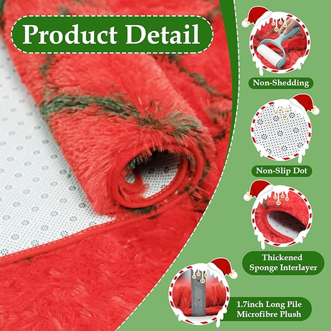 8x10 Fluffy Area Rugs for Living Room,Shag Area Rug for Bedroom,Geometric Soft Fuzzy Rug Non-Shedding Indoor Plush Carpet for Kids Bedroom Nursery Home Christmas,Red and Green