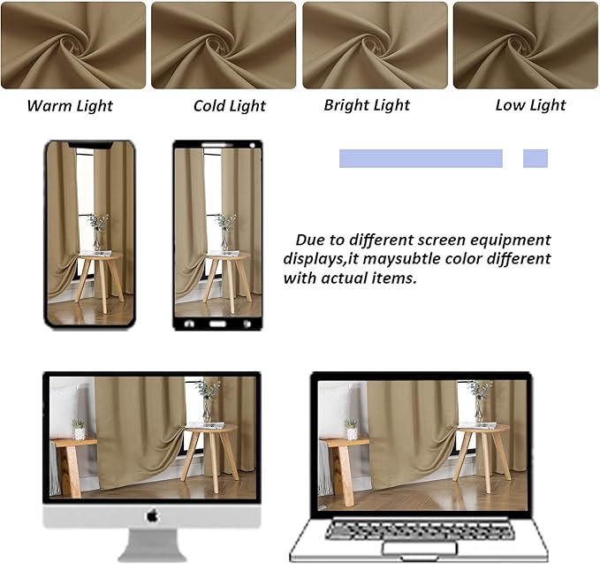 Simplebrand Ava Taupe Short Blackout Curtains for Bedroom 45 Inches Long 2 Panels Set, Solid Thermal Insulated, Energy Saving Window Treatment Curtains Blackout Drapes, W40 x L45 Inch, Taupe