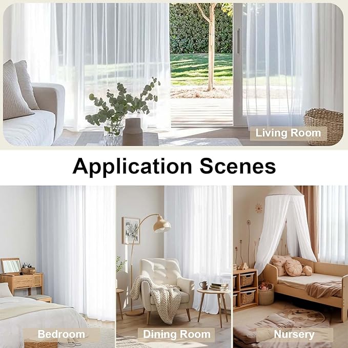 OWENIE White Sheer Curtains 72 Inches Long 2 Panels, Transparent Voile Sheer White Curtains Double Rod Pocket Gauze Drapes for Living Room Bedroom Window Sliding Glass Door Treatment, 42 x 72 Inch