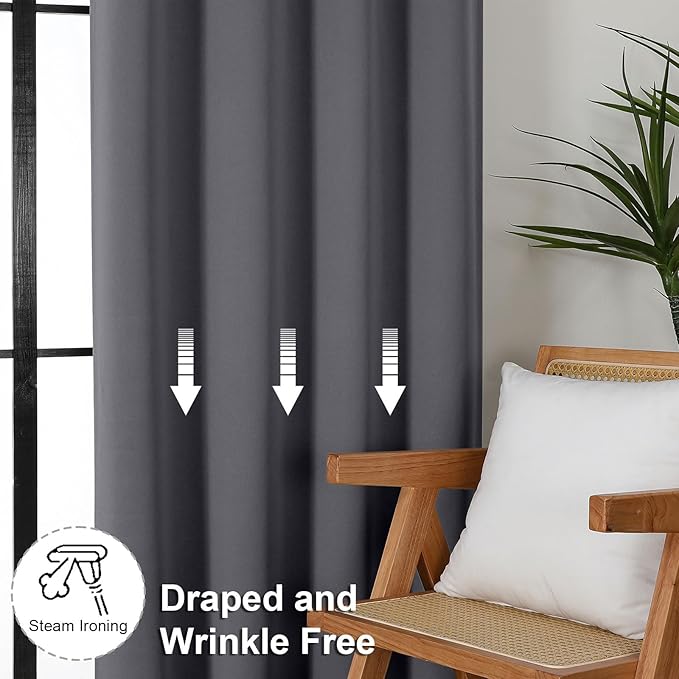 Simplebrand Ava Grey Blackout Curtains for Bedroom 84 Inch Length 2 Panels Set, Solid Thermal Insulated Privacy Living Room Window Treatment Curtains Blackout Drapes, W50 x L84 Inch, Grey
