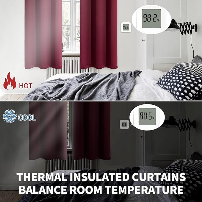 BGment Blackout Curtains for Bedroom - Grommet Thermal Insulated Room Darkening Curtains for Living Room, Set of 2 Panels, Each 46 x 54 Inch, Burgundy Red
