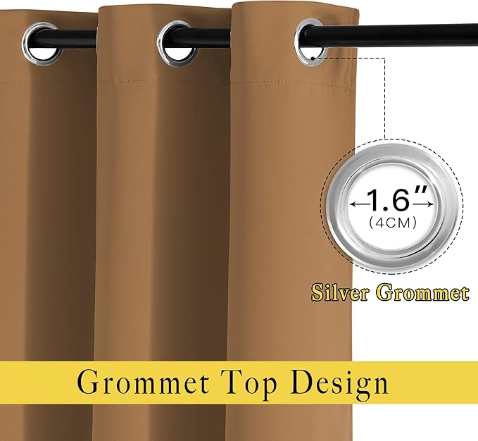 NICETOWN Blackout Curtains for Kids Room - Triple Weave Microfiber Home Thermal Insulated Solid Ring Top Blackout Panels/Drapes for Bedroom(Gold Brown, Set of 2, 46 x 54 Inch)