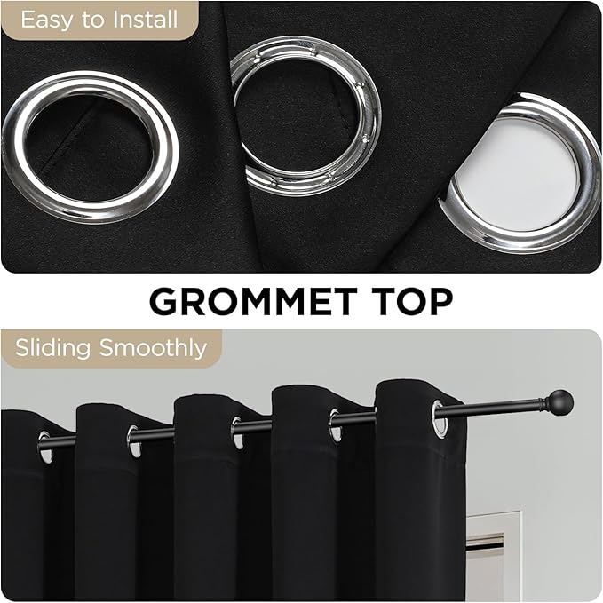 Joydeco Blackout Patio Sliding Door Curtains 108 Inches Long, Grommet Privacy Room Divider Curtains, Extra Wide Thermal Blackout Drapes for Bedroom Living Room (Black, 80Wx108L, 1 Panel)