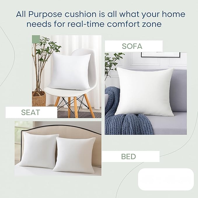 LANE LINEN 16x16 Throw Pillow Insert - Set of 4 White Inserts for Decorative Pillow Covers for Bed, Decorative Pillows for Bed, Couch Pillows, Throw Pillows for Couch