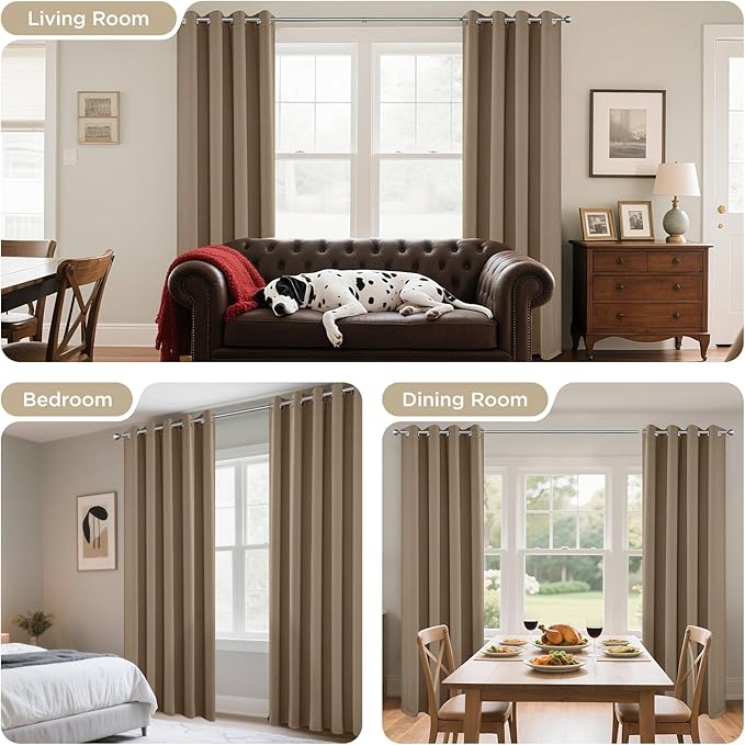 Joydeco Blackout Curtains 95 Inches Long 1 Panel, Thermal Insulated Long Curtains& Drapes 1 Piece, Room Darkening Grommet Drapes for Living Room Bedroom Window (W70 x L95 Inch, Khaki)