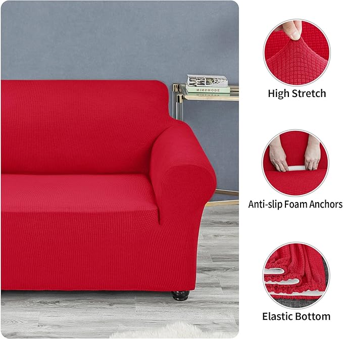 Joccun Christmas Stretch Couch Cover Slipcovers, 1-Piece Sofa Covers for 3 Cushion Couch Spandex Jacquard Washable Furniture Protector Cover for Living Room,Kids,Pets(Sofa,Ruby)