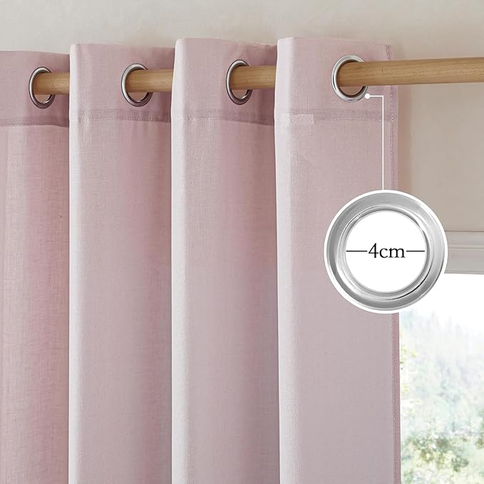 NICETOWN Blush Pink Linen Curtains for Kitchen, Thick Flax Small Window Treatments Semi Sheer Privacy Assured with Light Through for Cafe/Bathroom, W55 x L92, 2 Panels