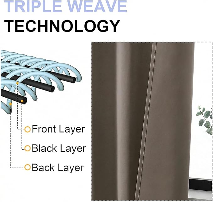 Simplebrand Ava Latte Blackout Curtains for Bedroom 72 Inch Length 2 Panels Set, Privacy Thermal Insulated Rod Pocket Door Window Curtains for Patio French Door Front Door, W40 x L72 Inch, Latte