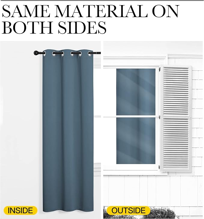 NICETOWN Smoky Blue Blackout Curtains 96 inches Length for Living Room, 2 Panels, 55" Wide, Thermal Insulated Long Drapes for Large Window