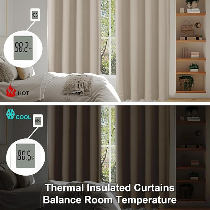 Simplebrand Ava Biscotti Beige Short Blackout Curtains for Bedroom 45 Inches Long 2 Panels Set, Solid Thermal Insulated, Energy Saving Window Treatment Curtains Blackout Drapes, W40 x L45 Inch