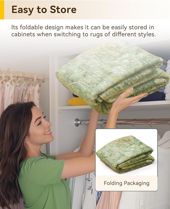 RELEANY Area Rugs 2'6''x8' Runner Rug Non Slip Washable for Kitchen Hallway Bedroom Beside Laundry Room Bathroom Rug, Floor Carpet, Sage Green Yellow