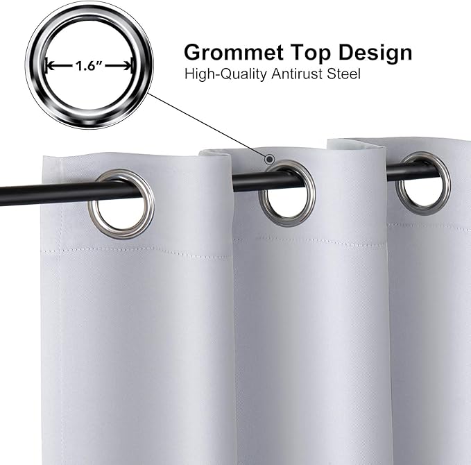 ChrisDowa Grommet Room Darkening Curtains for Bedroom and Living Room - 2 Panels Set Thermal Insulated Blackout Curtains (Greyish White, 38W x 54L)