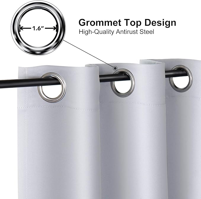 ChrisDowa Grommet Room Darkening Curtains for Bedroom and Living Room - 2 Panels Set Thermal Insulated Blackout Curtains (Greyish White, 52W x 72L)