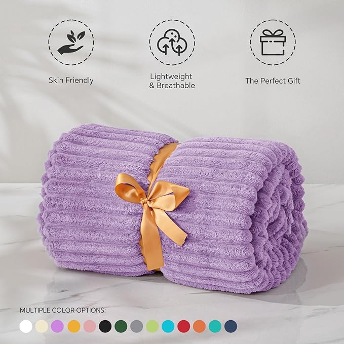 BEDELITE Throw Blanket for Couch, 3D Ribbed Jacquard Soft and Cozy Fleece Throw Blanket for Sofa and Chair, Fluffy Plush Lightweight Blankets for Bed, for Women, 50x60 inches