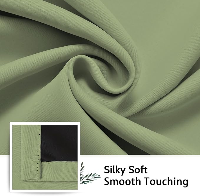 SimpleHome 100% Blackout Curtains for Bedroom,Thermal Insulated Grommet Window Drapes Room Darkening Sage Curtains for Living Room with Black Back,52 x 84 Inch,2 Panels