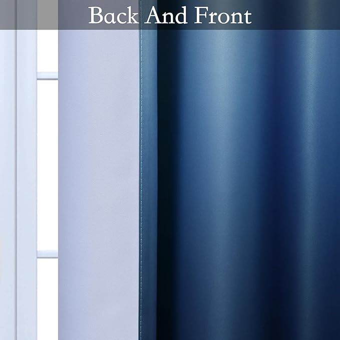 SimpleHome Ombre Curtains 42 x 63 Inch for Bedroom 2 Panels, Gradient Grey White to Blue Light Blocking Thermal Insulated Grommet Room Darkening Window Curtain/Drapes for Living Room