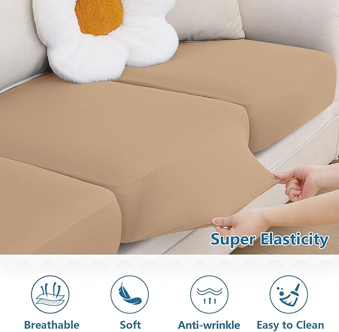 hyha Milk Silk Couch Cushion Covers, Soft Magic Sofa Covers Washable for Cushion Couch, Stretch Sectional Outdoor Cushion Covers for Patio Furniture with Elastic Bottom(Small, Camel)
