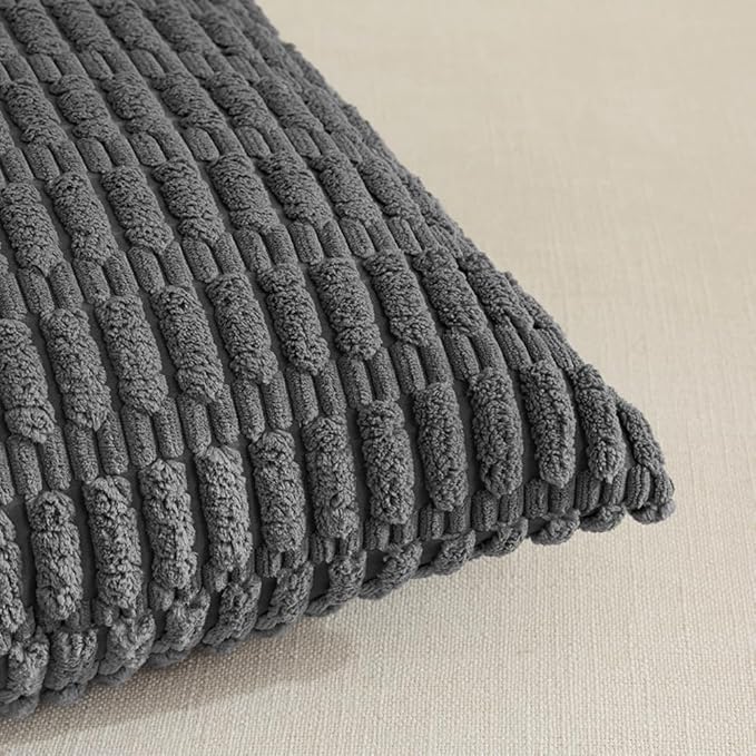Fancy Homi 4 Packs Dark Grey Decorative Throw Pillow Covers 24x24 Inch for Couch Bed, Rustic Modern Farmhouse Boho Home Decor, Soft Plush Corduroy Gray Cute Square Accent Cushion Case 60x60 cm