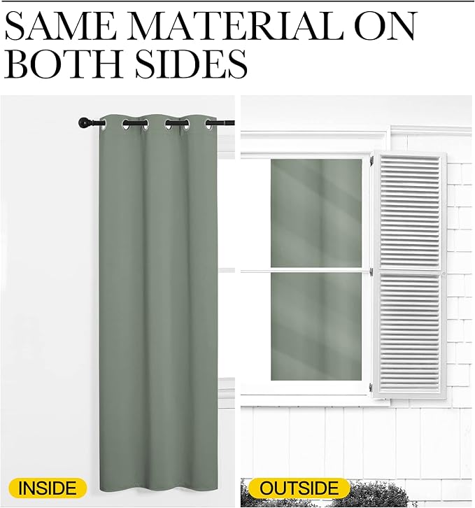 NICETOWN Window Curtain Panels, Thermal Insulated Solid Grommet Blackout Draperies/Drapes for Basement (Greyish Green, 1 Pair, 34 by 54-inch)