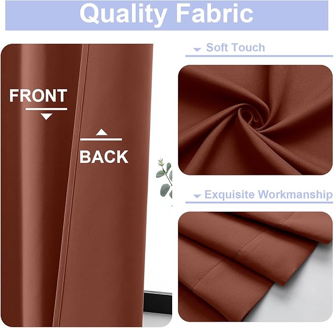 Simplebrand Ava Terracotta Blackout Curtains for Bedroom 84 Inch Length 2 Panels Set, Solid Thermal Insulated Privacy Living Room Window Treatment Curtains Blackout Drapes, W40 x L84 Inch, Terracotta