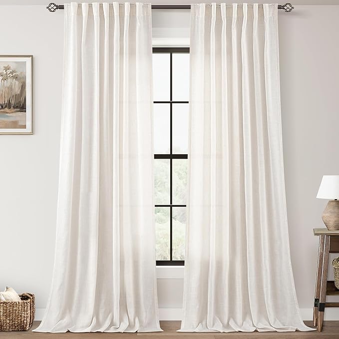 Natural Linen Curtain 94 inch Length 2 Panels Set Back Tab Light Filtering Living Room Curtain Drapes Home Office Modern Minimalist Decor Farmhouse Boho Neutral Cream Semi Sheer Curtain 94 inch Long