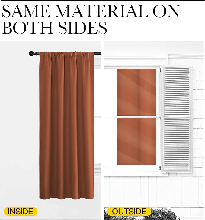 NICETOWN Blackout Curtains and Drapes - Thermal Insulated Solid Rod Pocket Blackout Draperies/Panels (Burnt Orange, 1 Pair, 42 by 48 inches)
