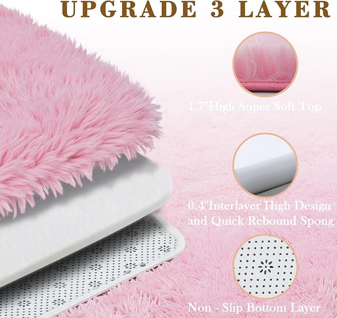 Small Rug Throw Rugs for Bedroom, Mini Area Rug, Fluffy Pink Carpet, Affordable Door Entryway Indoor Inside Front Entrance Dog 2x3 Mat, Home Decor Aesthetic(2 x 3, Pink)