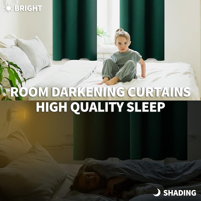 BGment Blackout Curtains for Bedroom - Grommet Thermal Insulated Room Darkening Drapes for Living Room, Set of 2 Panels (70 x 63 Inch, Emerald Green)