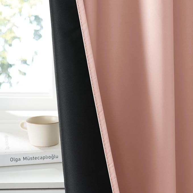 RYB HOME Bedroom Blackout Curtains 80 inches Long, 100% Blackout Thermal Insulated Noise Reducing Curtains for Living Room Nursury, 34 inches Wide by 80 inches Long, Peach Pink