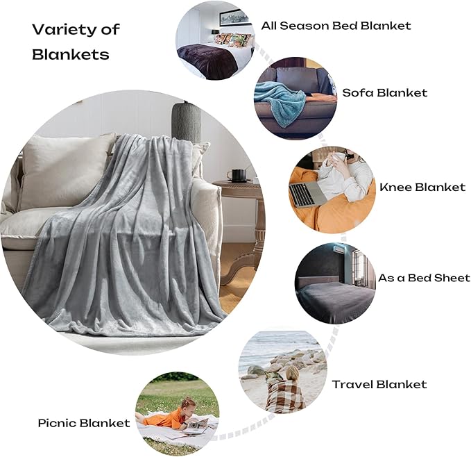 JIAHANNHA Grey Throw Blankets,Fleece Blanket Throw Size 50"×60",Super Soft Cozy Plush Light Grey Blanket for Couch Sofa Bed,Flannel Lightweight Warm Bed Blankets