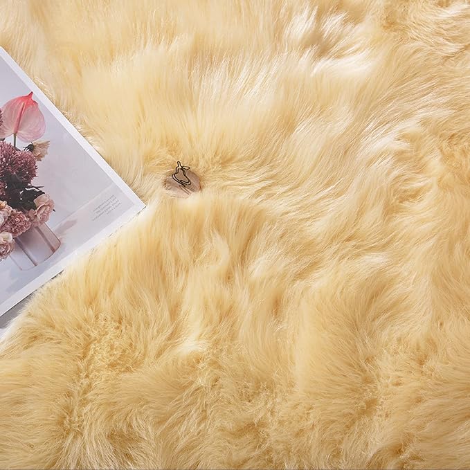 Latepis Yellow Fur Rugs Small 2x3 Area Faux Sheepskin Rug Throw for Sofa Cushion Chair Fluffy Rug Carpet for Bedroom Dorm Room Home Décor Rectangle