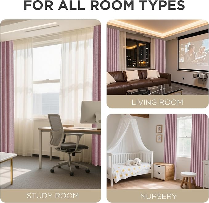 Joydeco Linen Blackout Curtains for Bedroom - 100% Light Blocking 1 Panels, Pink Drapes 70" W x 90" L, Thermal Insulated Room Darkening Curtains for Living Room, Rod Pocket & Back Tabs