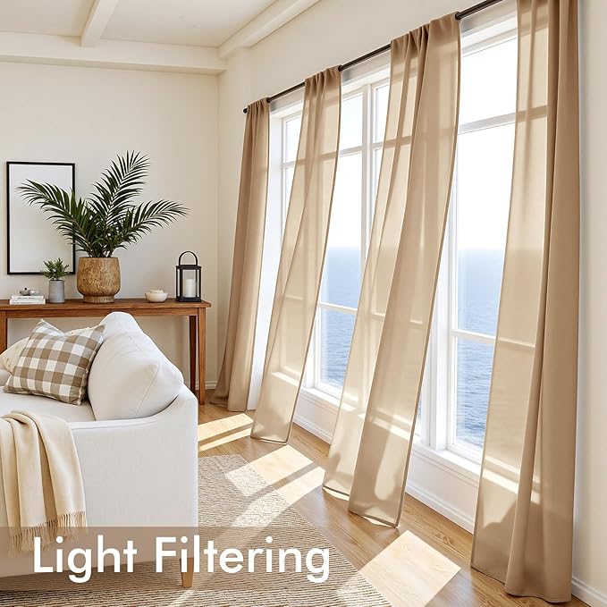 MIULEE Brown Sheer Curtains 72 Inches Long, 4 Panels Set, Rod Pocket Voile Drapes Light Filtering and Semi Transparent, Elegant Window Treatments for Bedroom Living Room,42 x 72 Inches