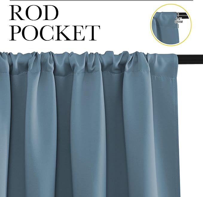 NICETOWN 2 Panels Blackout Curtains, Rod Pocket Thermal Insulated Drapess for Bedroom, Privacy Protection Easy-Care Heavy Duty Curtains for Living Room/Dining Room, W70 x L95 inches, Smoky Blue