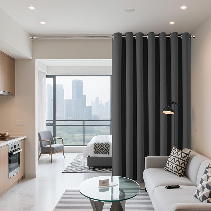 Joydeco Blackout Patio Sliding Door Curtains 84 Inches Long, Grommet Privacy Room Divider Curtains, Extra Wide Thermal Blackout Drapes for Bedroom Living Room (Grey, 60Wx84L, 1 Panel)