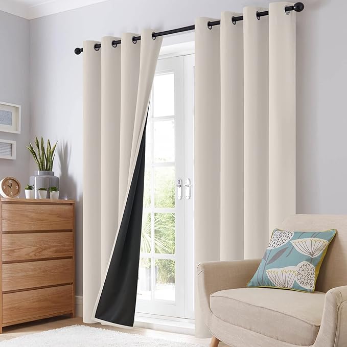 SimpleHome 100% Blackout Curtains for Bedroom,Thermal Insulated Cream Grommet Window Drapes Room Darkening Curtains for Living Room with Black Back,52 x 36 Inch,2 Panels