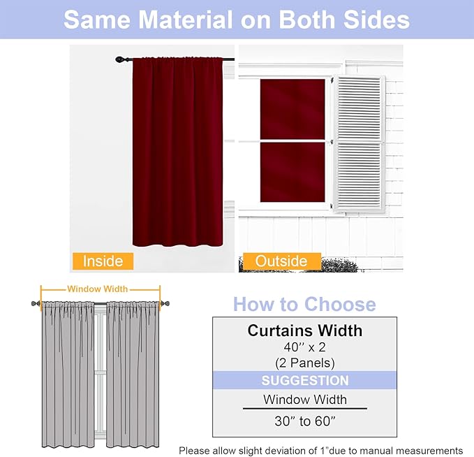 Simplebrand Ava Red Blackout Curtains for Bedroom 72 Inch Length 2 Panels Set, Privacy Thermal Insulated Rod Pocket Door Window Curtains for Patio French Front Door, W40 x L72 Inch, Red