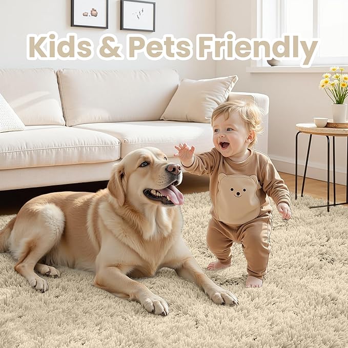 6x9 Area Rugs for Living Room Rug: Soft Fluffy Shag Beige Rugs for Bedroom, Non-Slip Large Fuzzy Plush Rug Indoor Floor Carpet for Nursery Kids Boys Girls Room, Dorms, Playroom, Modern Home Decor
