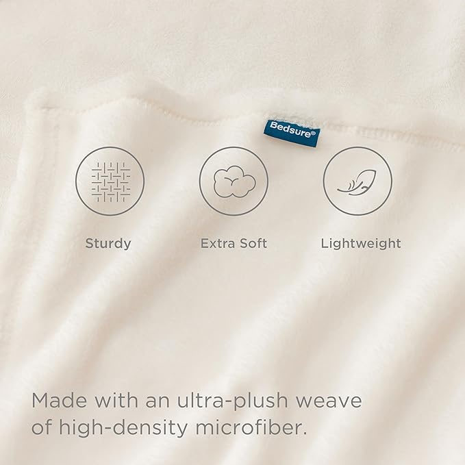 Bedsure GentleSoft Fleece Throw XL Blanket Cream - 300GSM Soft Lightweight Plush Cozy Blankets for Bed, Sofa, Couch, Travel, Camping, 50x70 inches